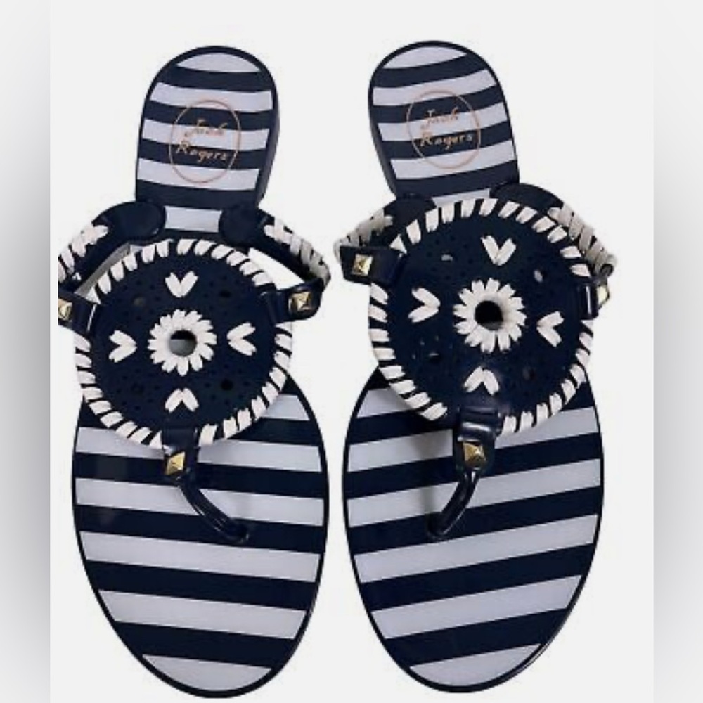 EUC Jack Rogers Navy and White Striped Flip Flops 7